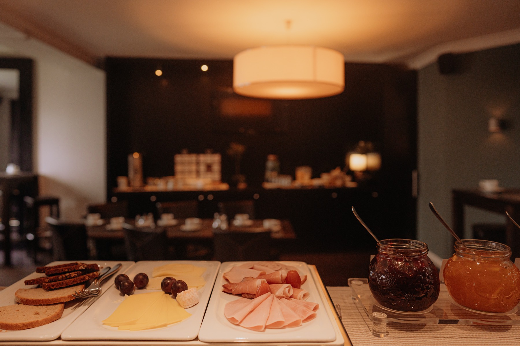 Cold cuts and cheeses at the breakfast buffet