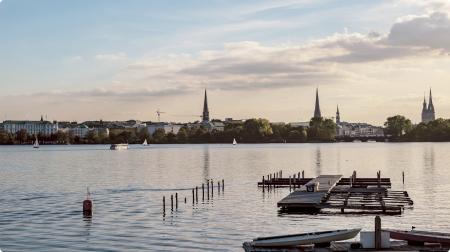 View across the Outer Alster towards Hamburg's city centre